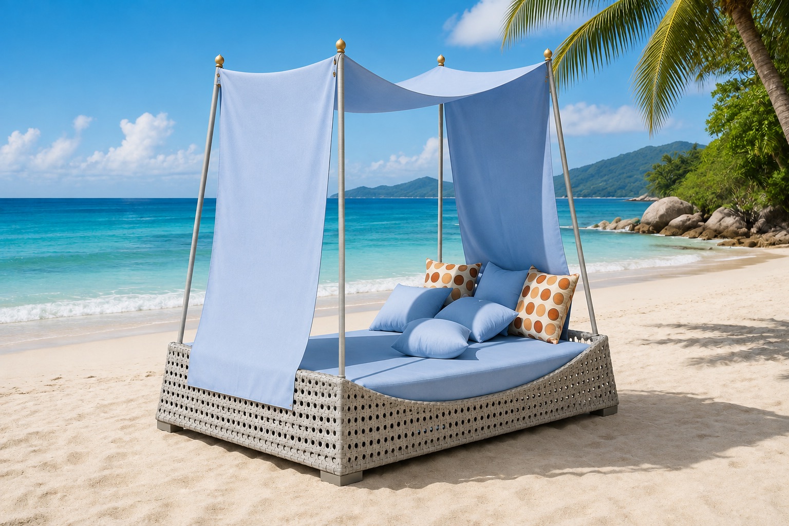 Luxury patio swings and umbrellas